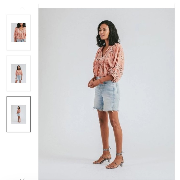 Cleobella Amaryllis Pink  Boho Blouse Top Tassel V Neck Print size Large - Picture 4 of 10